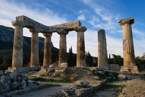 The 5th century BC Doric Temple of Apollo at the site of Ancient Corinth.